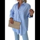 thumbnail image 2 of Camisas de Rayas con Botones para Mujer, Blusas Informales de Larga con Cuello para Oficina, Trabajo, Azul S, 2 of 8