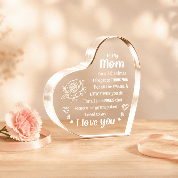 Acrylic 'Love for Mom' Keepsake Sign - 3.9x3.9 Inch Birthday Gift for Mother, Valentine's Day, Self-Standing Decoration with Engraved Message