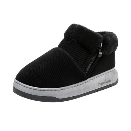 

Mackneog Ladies Solid Color Suede Cotton Slippers Warm Side Zipper Platform Short Cotton Boots Gift on Clearance
