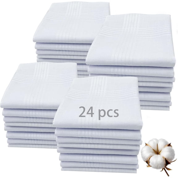 24 PCS 16'' x 16'' Men's Handkerchiefs 100% Soft White Hankies Bulk - Father's Day Gifts