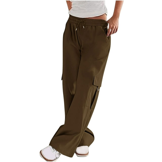 VSSSJ Women's Cargo Trousers Elastic Waist Drawstring Multi Pocket Work Pants Relaxed Fit Everyday Outdoor Joggers Utility Pants Brown XXL