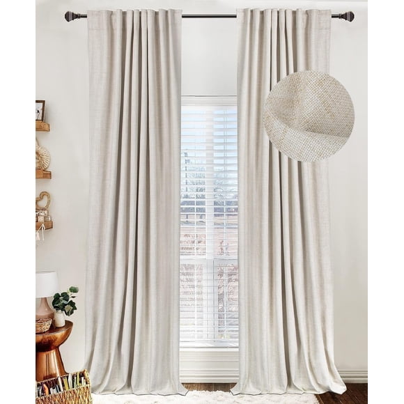 Cortinas 100% Blackout Shield de lino, 2 paneles, 50 x 240 cm, color crema