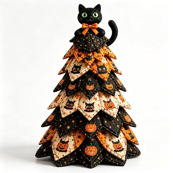 DIY Halloween Quilted Fabric Tree Kit, 3D Layered Fabric Sewing Craft Project, Handmade Holiday Gift, Reusable Seasonal Home Decor, 7.9in Finished Tree (D)lxf