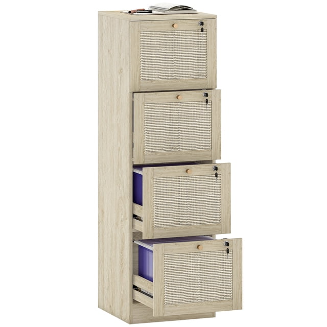 HOMCOM 4 Drawer File Cabinet Lockable Filing Cabinet for A4 Letter Oak