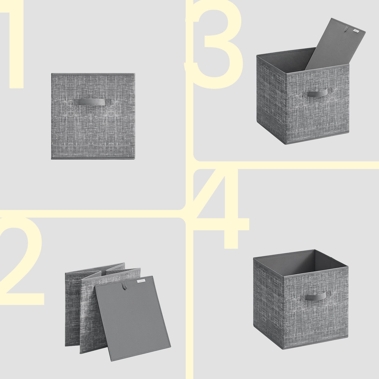 LEDREM Set of 8 Foldable Fabric Storage Cubes, 13" Closet Organizer Bins with Handles for Shelves, Cattail Gray