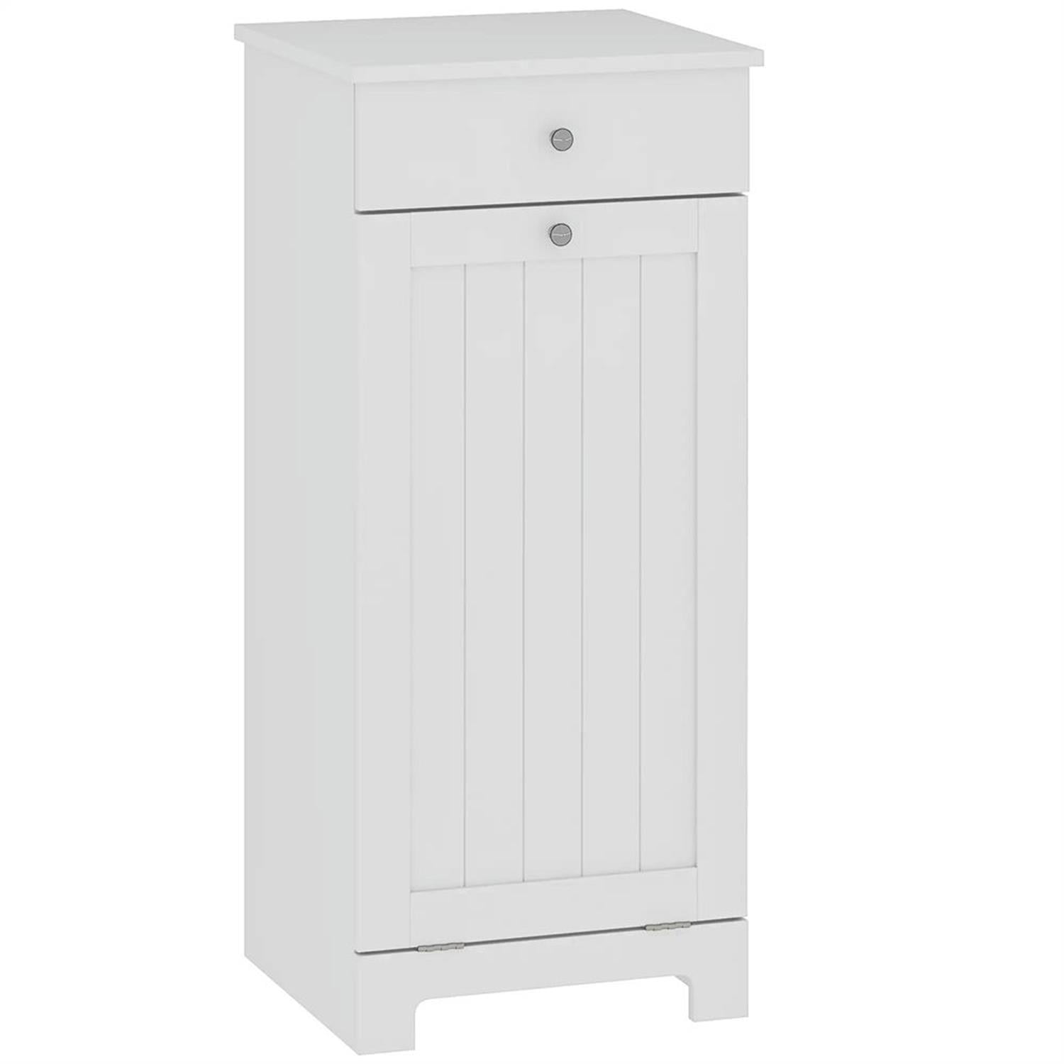 Demi Bonn 35" Bathroom Storage Cabinet with Tilt-Out Trash, Laundry Cabinet with Tilt Out Laundry Basket and Drawer for Kitchen, Living Room, White