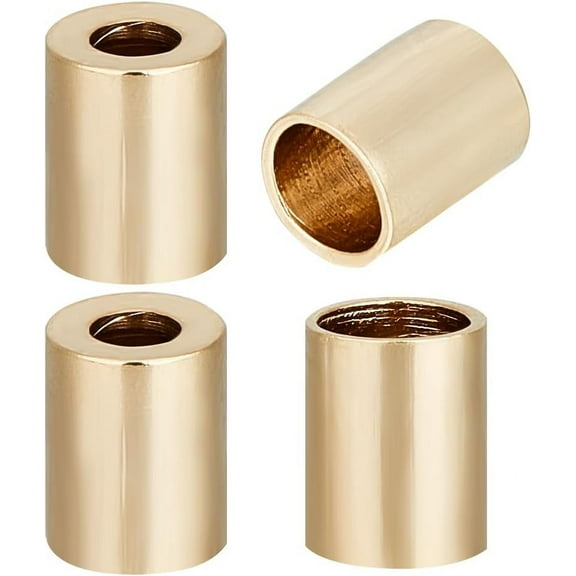 100Pcs/Box 24K Gold Plated Brass Leather Cord Ends Caps Terminators Barrel Crimp End Tips Glue in Tassel Caps for Beading Bracelet Necklace Earring DIY Crafts 4mm Golden