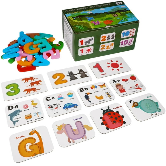 Number and Alphabet Flash Cards for Toddlers 3-5 Years, ABC Educational Toys Gifts for 3 4 5 Year Old Preschool Learning Activities, Wooden Letters Animal Flashcards Puzzle Game