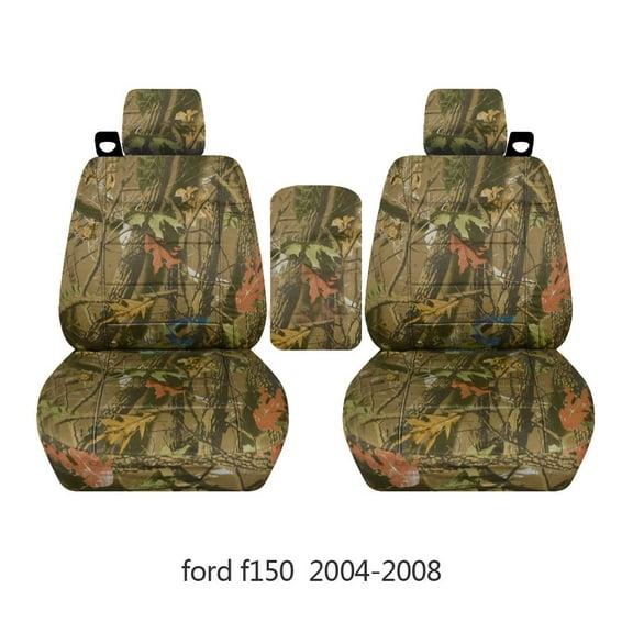 Fits 2004-2008 Ford F-150 Camo Seat Covers Integrated Seat Belts w Console:Real Tree
