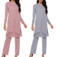 thumbnail image 5 of GENEMA Women Muslim 2 Pieces Outfit Hollow Out Split Long Sleeve Tunic Tops Pants Set Solid Color Abaya Dress Hijab Robe Kaftan, 5 of 19