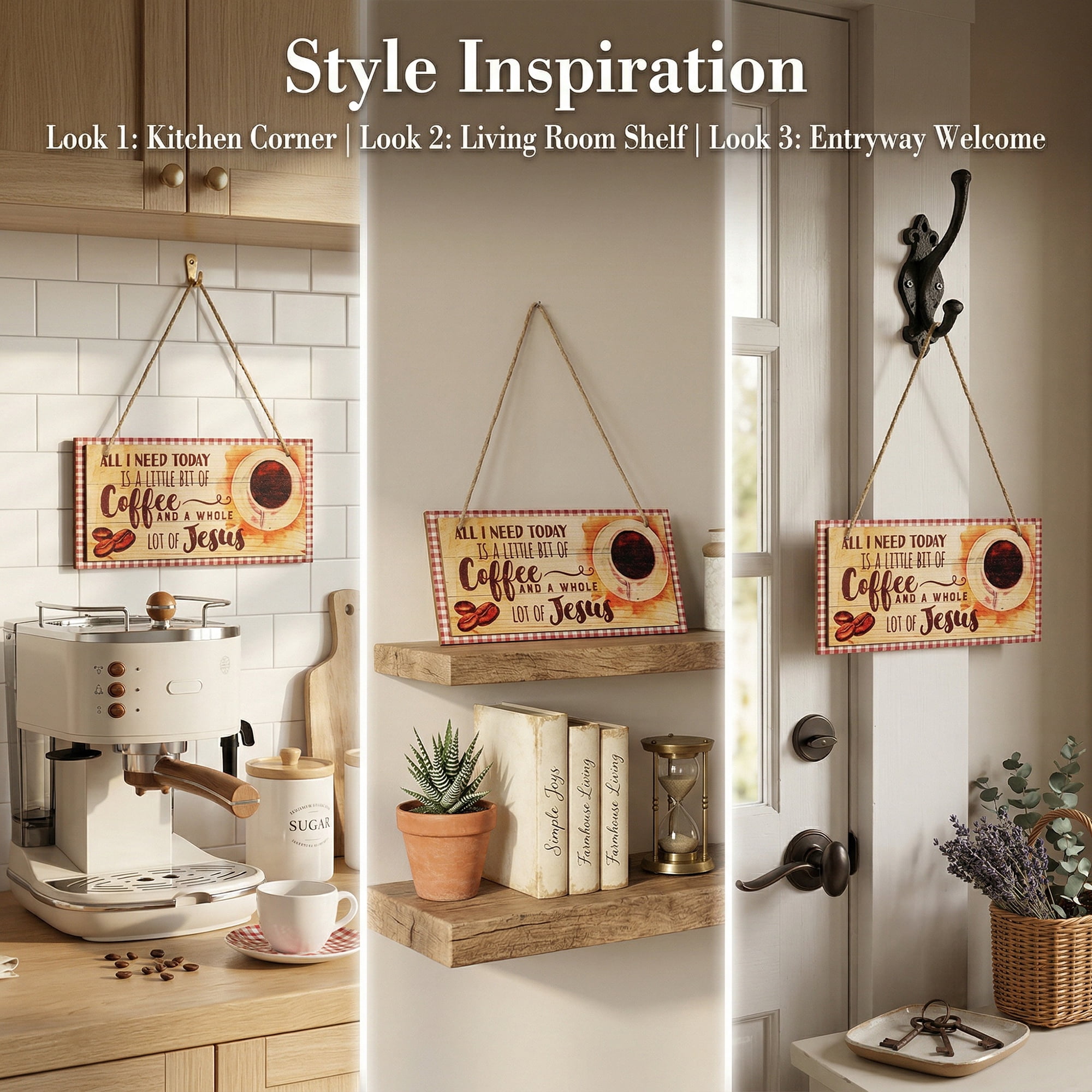 Unique Bargains Coffee Bar Sign Station Decor Rustic Wood Hanging Plaque Style G 3.9in