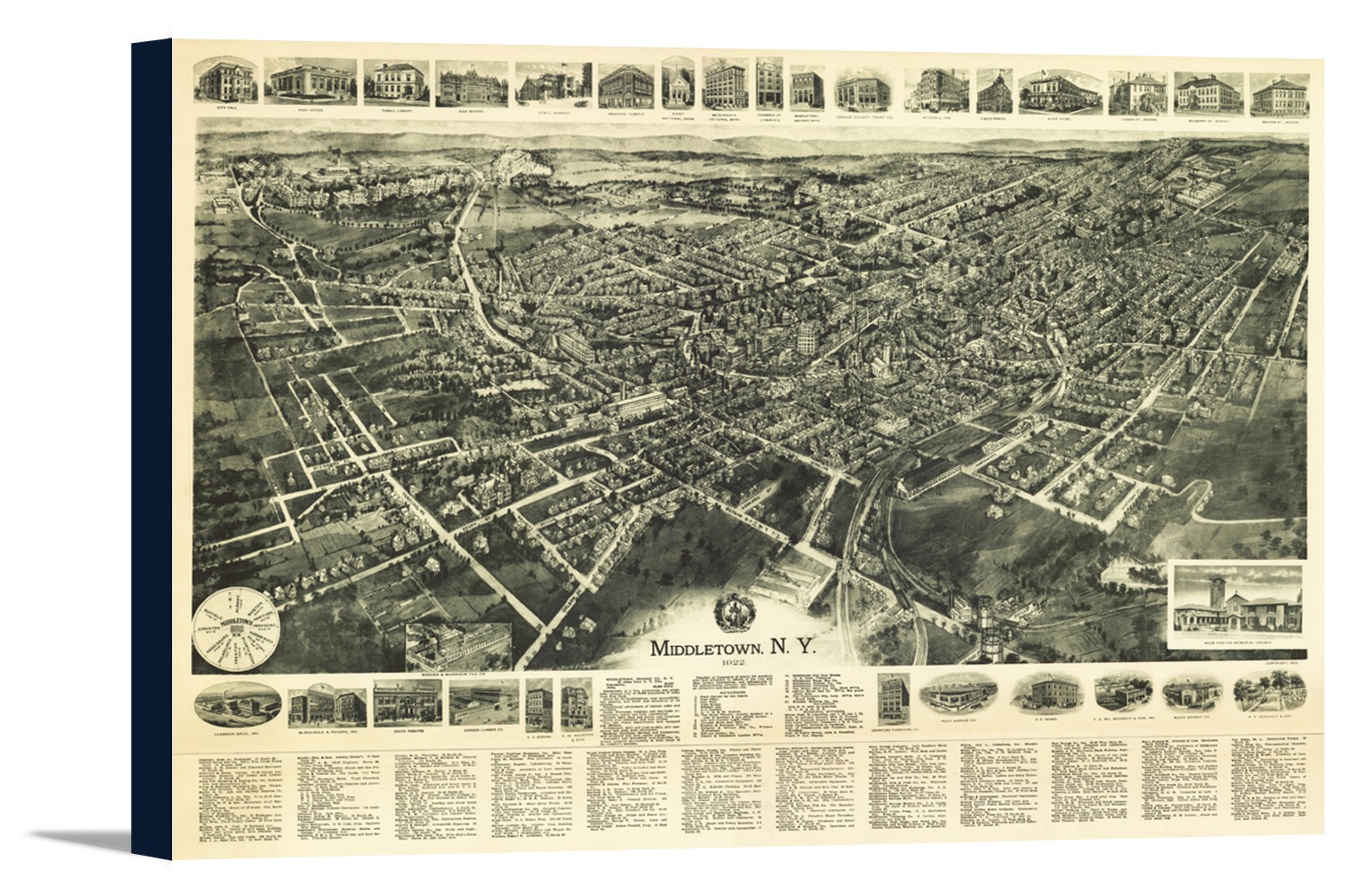 Middletown, New York Panoramic Map (18x12 Gallery Wrapped Stretched