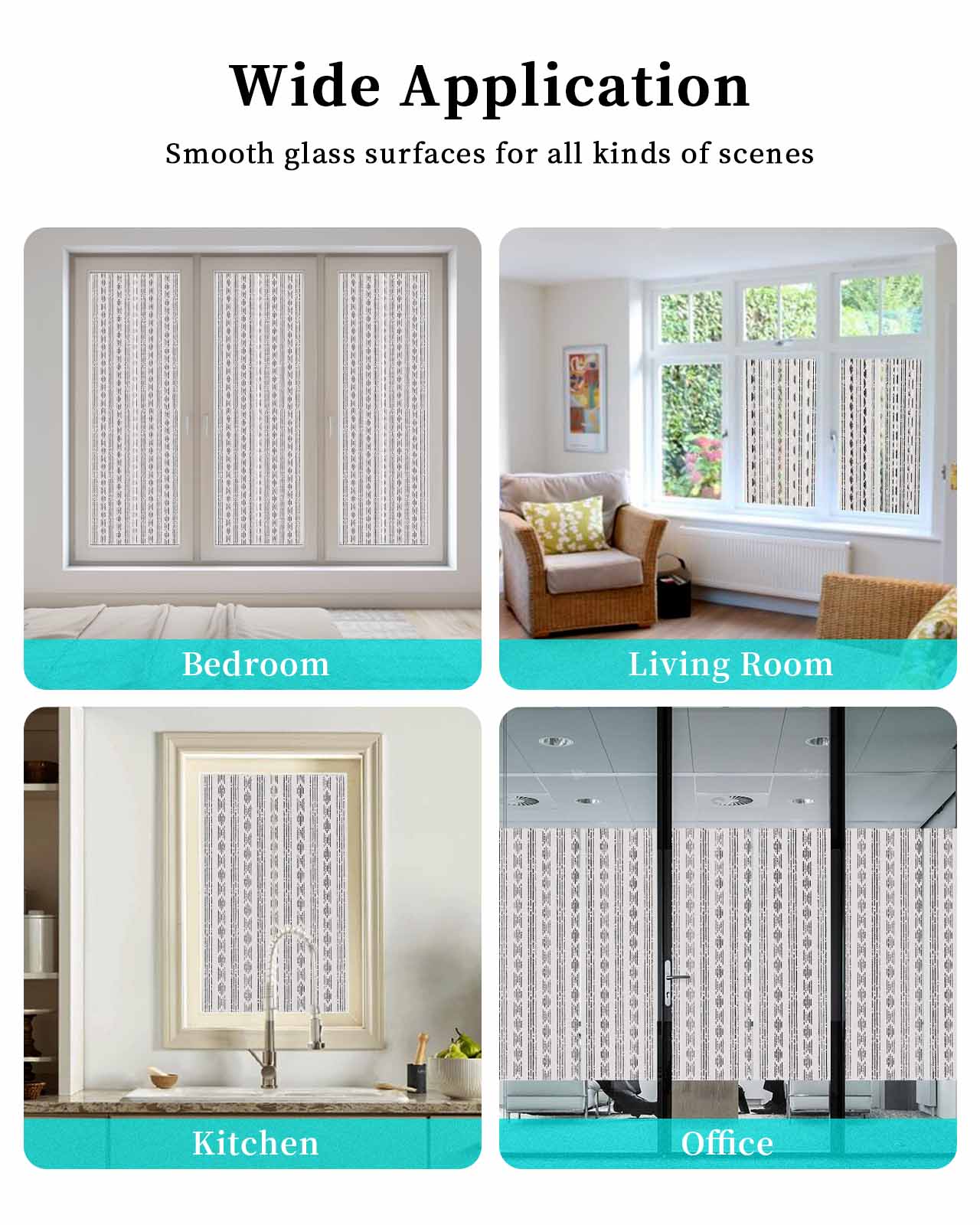 Window Privacy Film, Boho Black Stripes UV Sun Blocking Window Tint Film Heat Control One Way Blackout Window Film, Modern Bohemian Grey Art Texture Non Adhesive Static Cling Sticker 35.4x78.7 In