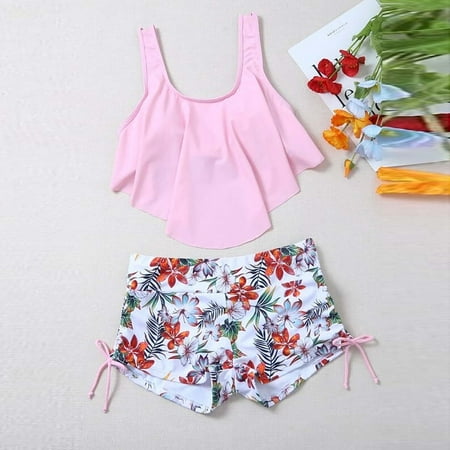 Gaecuw Women Bikini Set for Women 2 Piece Bathing Suits Set for Women Sleeveless Swimwear Top High Waisted Boyshorts Briefs Swim Bottom Slip On Closure Swimsuits Solid Bathing Suits Beachwear