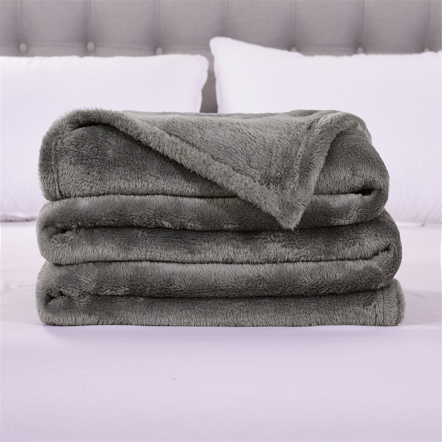 JML Fleece Blanket Flannel Blanket Couch Grey Queen 77"X81" Soft Lightweight Bed Blanket