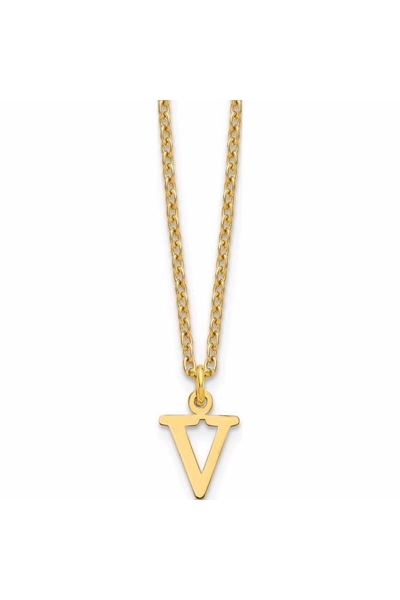 Ss/Gold Plated Sterling Silver Gold-Plated Cutout Letter V Initial Necklace Made In United States -Jewelry By Sweet Pea