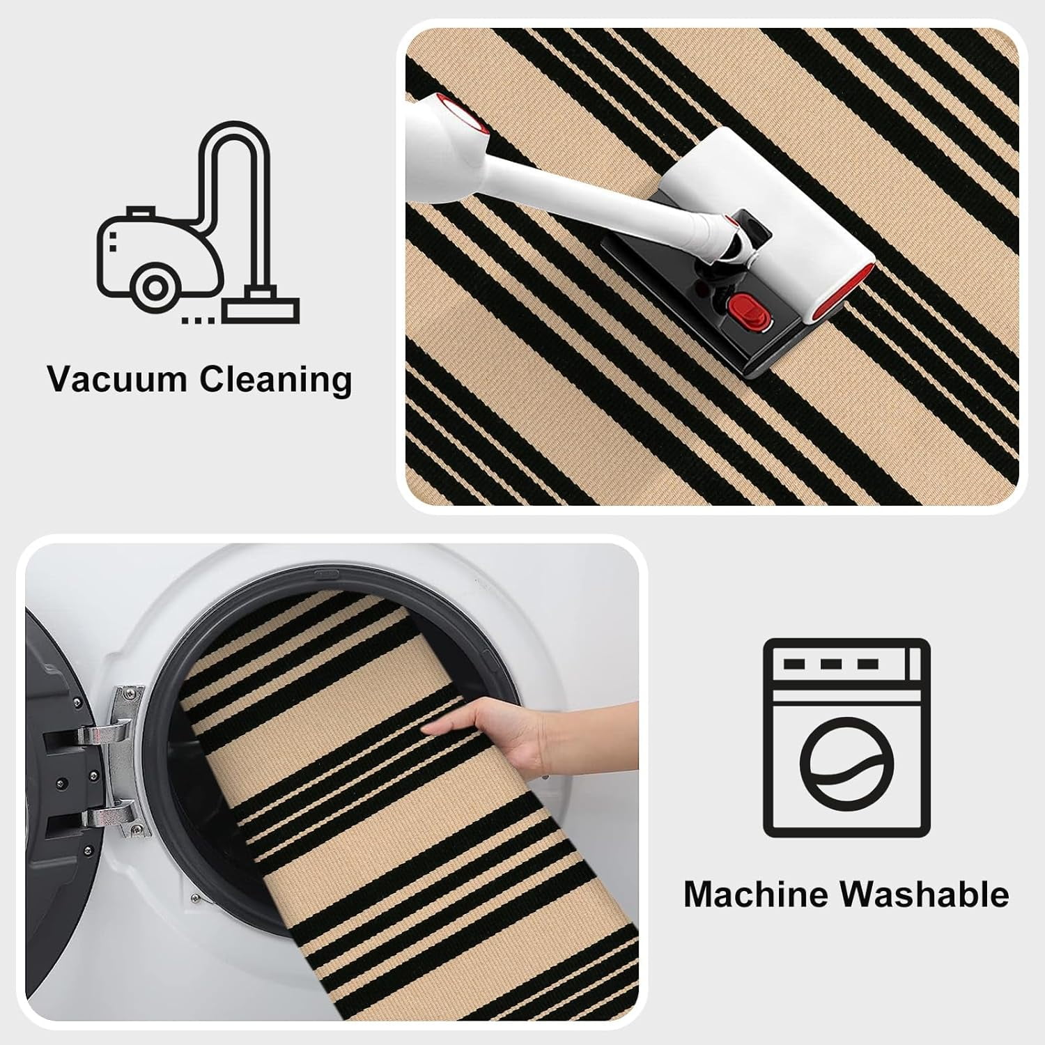 Striped Outdoor Rug 27.5x43 Inches, Reversible Washable Front Fall Door Mats, Black and Khaki Outdoor Front Porch Rug, Welcome Layered Doormat Entryway Rug for Entrance, Doorway