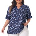 thumbnail image 2 of DARING DIVA Women's Plus Tops Floral V Neck Ruffle Puff  Casual Blouse Top 3X Navy Blue, 2 of 6