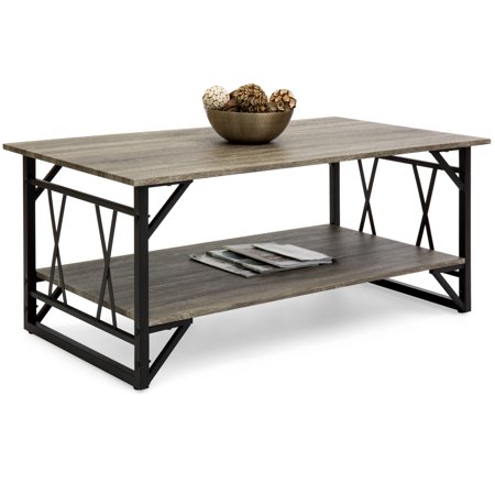 Best Choice Products Wooden Modern Contemporary Coffee Table for Living Room, Office with Open Shelf Storage, Metal Legs,