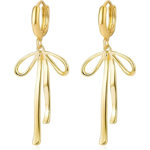 Bow Earrings Gold Bow Ribbon Hoop Earrings Long Ribbon Earrings Drop Dangle Bow Tie Huggie Earrings Women Jewelry Gift