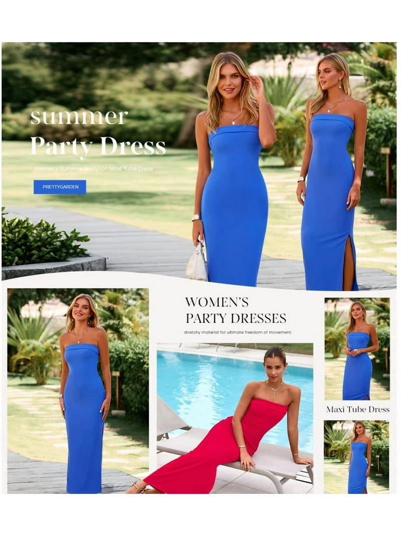 PRETTYGARDEN Women's Summer Bodycon Maxi Tube Dress Ribbed Strapless Side  Slit Long Going Out Casual Elegant Party Dresses - Walmart.com