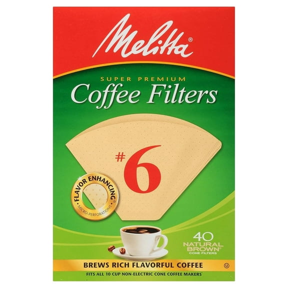 #6 Cone Coffee Filters, Unbleached Natural Brown, 40 Count (Pack of 12) 480 Total Filters Count - Packaging May Vary