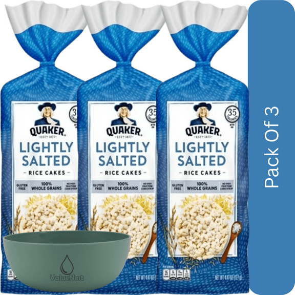 Quaker Gluten-Free Lightly Salted Rice Cakes – 4.47 oz-3pk, With Olive Green Bowl By ValueNest