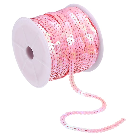 Unique Bargains 100Yards 6mm Flat Sequin Strip Spangle Paillette String Sequin Trim Pink