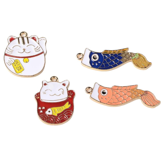 4 Piezas de Joyería de Aleación de Chapado Dorado, Japonés, Animal, Gato Y , Gota de Aceite de , Colr Hecho a Man BLESIY Colgante collares