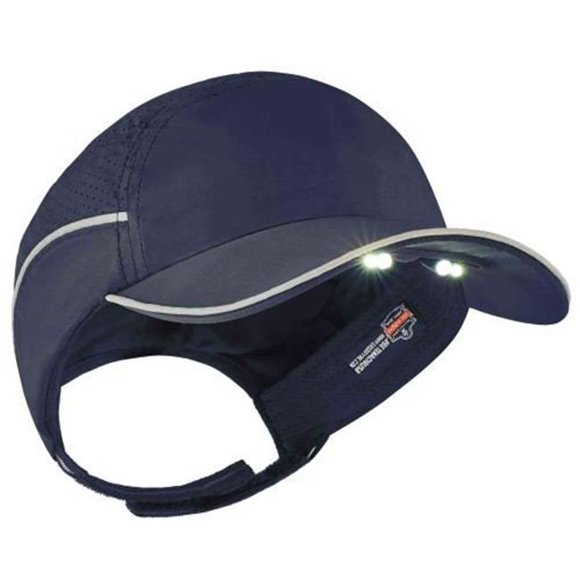 Skullerz 23339 Lightweight Bump Cap Hat with LED Lighting, Navy - Long Brim