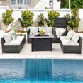thumbnail image 3 of Gymax 9 PCS Patio Rattan Furniture Set Fire Pit Table Storage Black W/ Cover Off White, 3 of 10