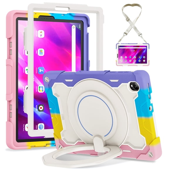 FJLBDE Case for Lenovo Tab K10 / M10 FHD Plus 10.3 inch with 360 Kickstand, Shoulder Strap Carrying Protective Cover, Multicolor Pink