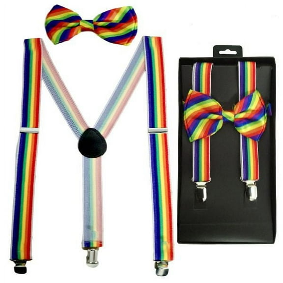 Rainbow Teen or ADULT Size Bow Tie and Suspenders Combo Boxed Gift Set USA Seller!