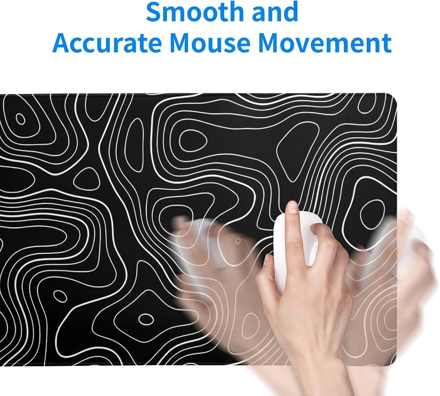 Topographic Contour Gaming Mouse Pad Black Large Mouse Pad for Keyboard and Mousepad Desk Mat with 3mm Non-Slip Base and Stitched Edge for Gaming and Office Computer Mat Protector Mat 27.6x11.8 Inch
