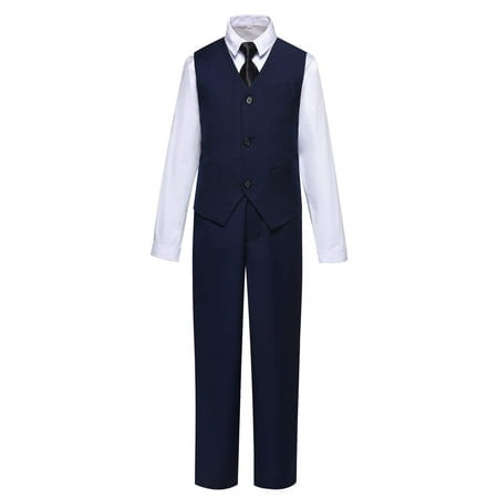 Costume pour Garçons Coupe Ajustée Costumes pour Enfants avec Gilet Pantalon Chemise et Cravate pour Mariage Bleu Marine Taille 14