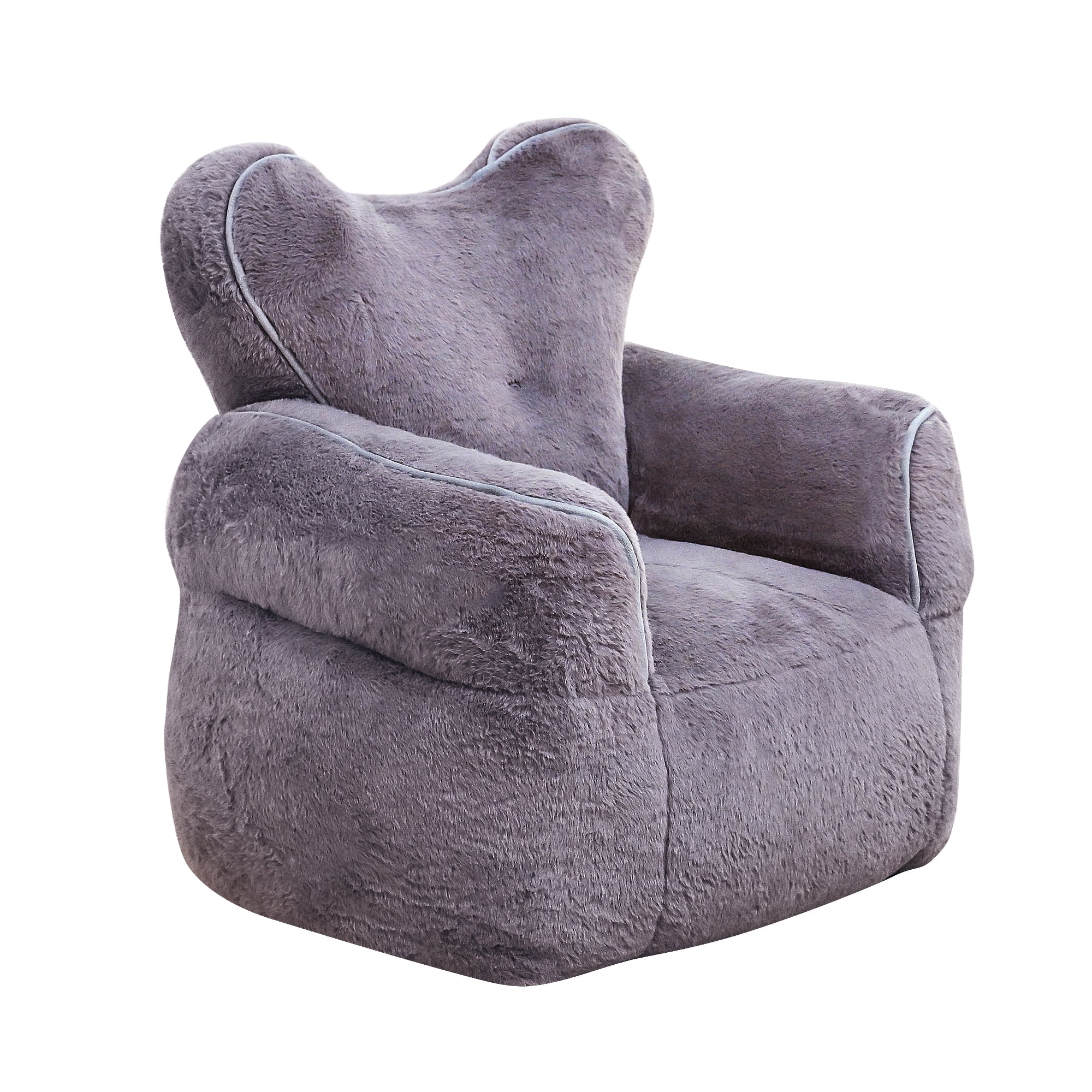 Leumius Bean Bag Chair,Faux Fur Beanbag Chair with a Color-Block and Heart-Shaped Backrest,Large Lazy Sofa for Living Room, Bedroom, Apartment,Gray