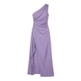 thumbnail image 6 of BRGZLK Women's One Shoulder Dresses High Split Bodycon Ruched Satin Prom Dress Asymmetric Hem Cocktail Wedding Party Maxi Dress Date Night Outfits Purple M, 6 of 6