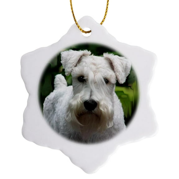 3drose, White Schnauzer, 3 inch Snowflake Porcelain Ornament
