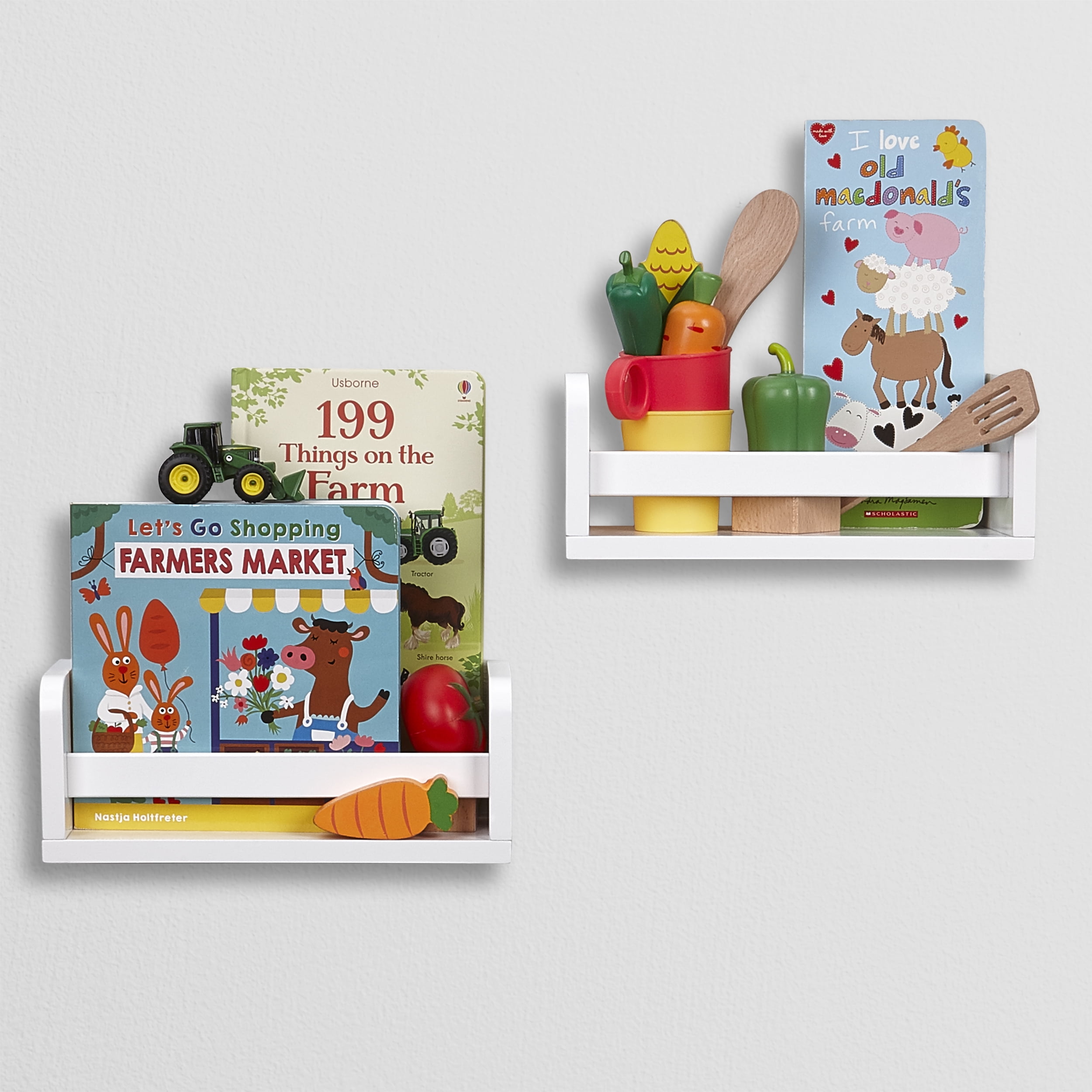 RiverRidge Kids 2pc 10" Compact Floating Wall Mount Bookshelves - White