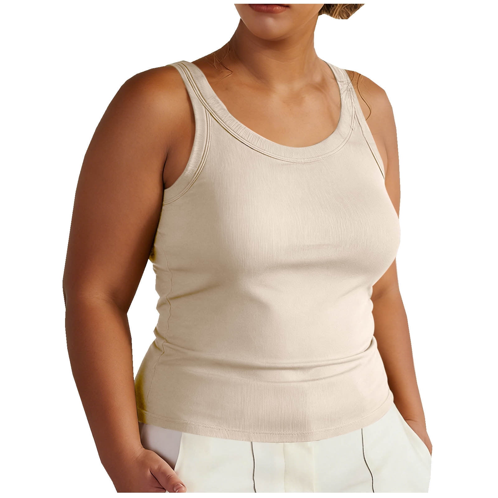 ylioge Womens Plus Size Tank Tops Built in Bras L-5X Sleeveless Crewneck Camisoles Pullover Stretchy Slim Solid Color Basic Loungewear Workout Vests