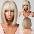 thumbnail image 1 of Pelucas sintéticas cortas y rectas para mujer, pelo Natural con flequillo, resistente al calor, uso diario, Cosplay, negro, blanco mixto, 1 of 4