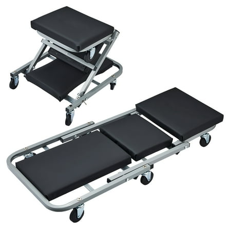 KFFKFF 36'' 2 in 1 Z Creeper,Convertible 2-in-1 Car Creeper and Stool, Supports up to 300 lbs, Sleek Low Profile Design with 6 Wheels for Efficient Mobility in Garages, Workshops