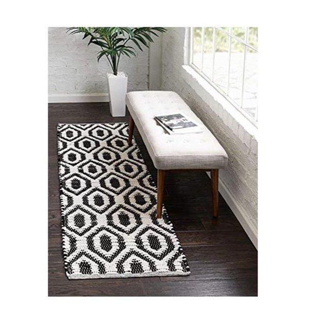 Unique Loom 3154007 2 ft. 7 in. x 10 ft. Chindi Jute Runner Rug, Black & White