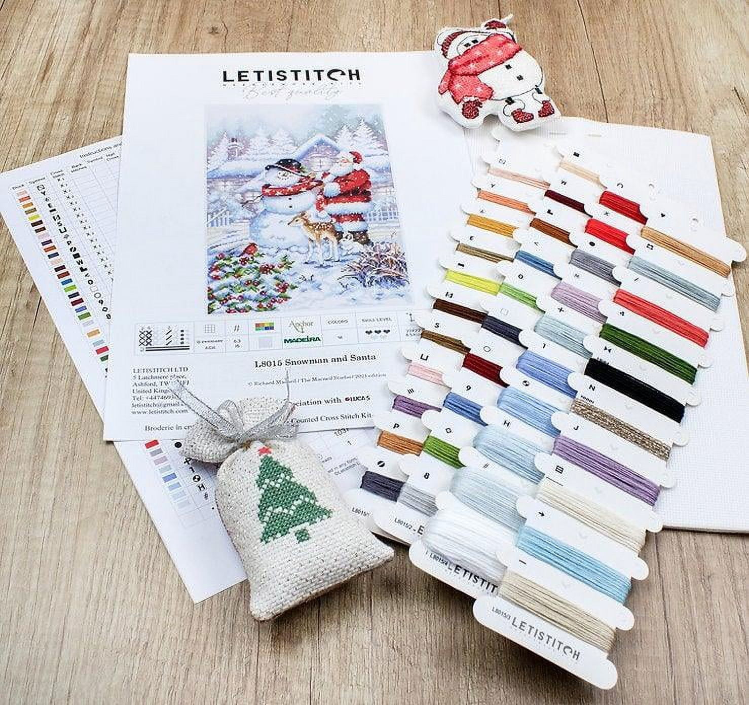 Counted Cross Stitch Kit Snowman and Santa L8015 Needlework Easy Small Red White By LetiStitch Canvas Cotton