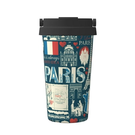 

KLL France and Paris Pattern Stainless Steel Vacuum Insulated Tumbler - Carry Insulated Coffee Mug - Reusable Insulated Cold Brew Iced Coffee Cup Thermos