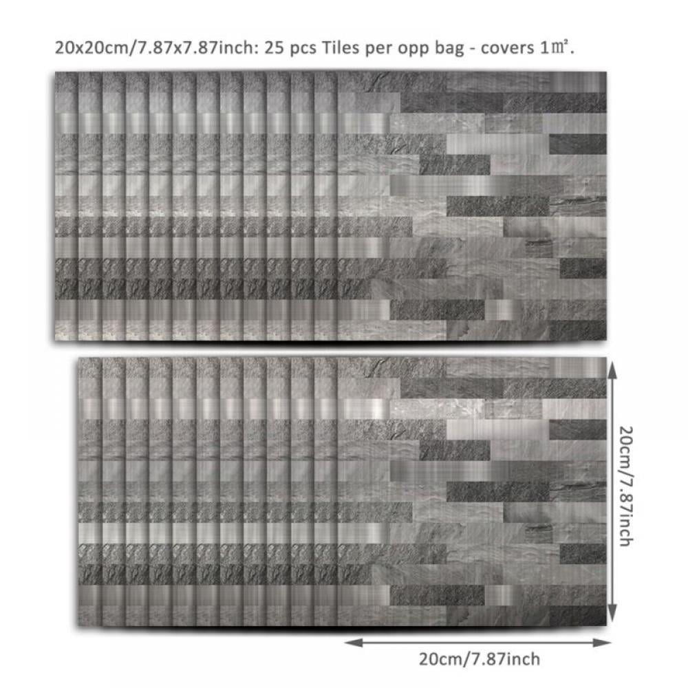25-Sheet Self Adhesive Backsplash, Marble Design 3D Wall Panels, Kitchen Backsplash Bathroom Wall Tile (Gray,20*20cm)