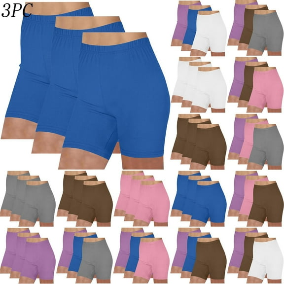 HomeDM 3 Pack Biker Yoga Shorts for Women - Soft Stretchy High Waisted Athletic Running Workout Gym Shorts Tummy Control Solid Color - Blue/L