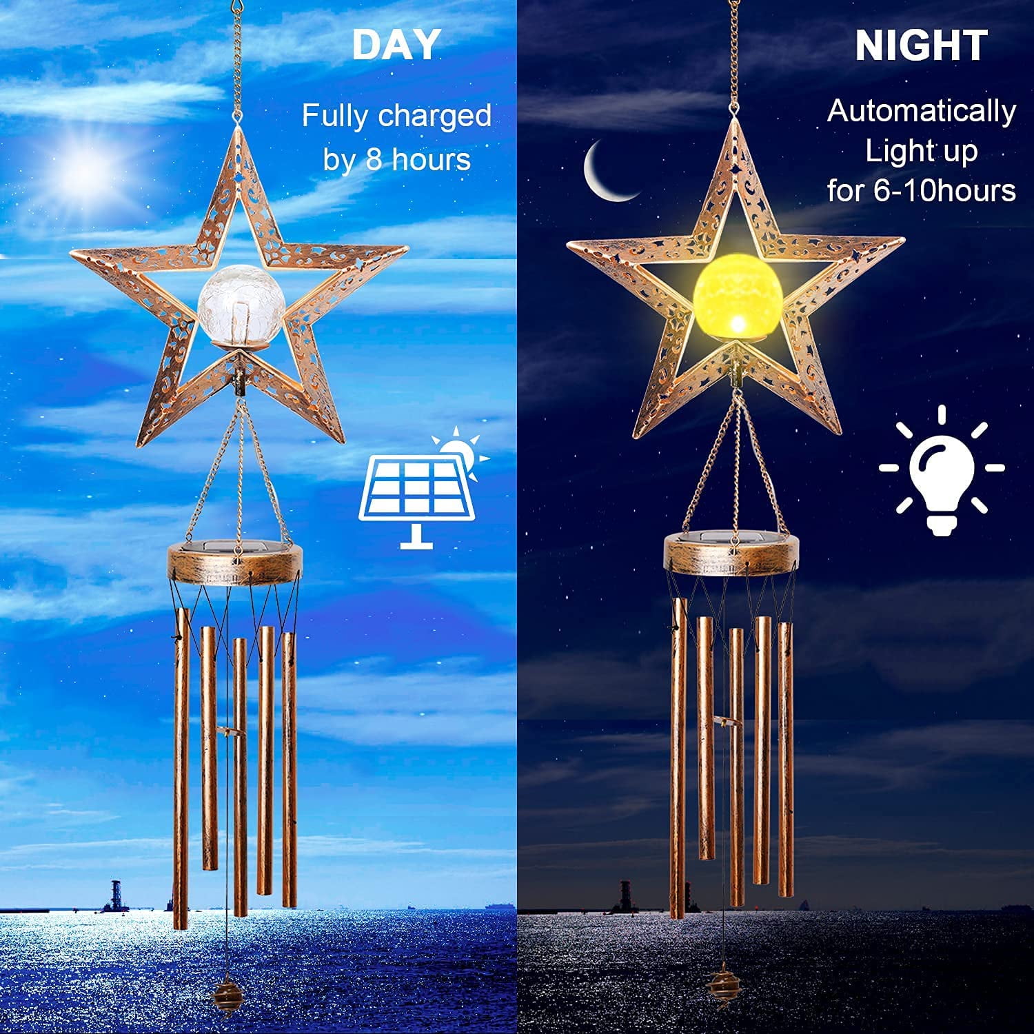 Solar Wind Chimes for Outside,Star Crackle Glass Ball Wind