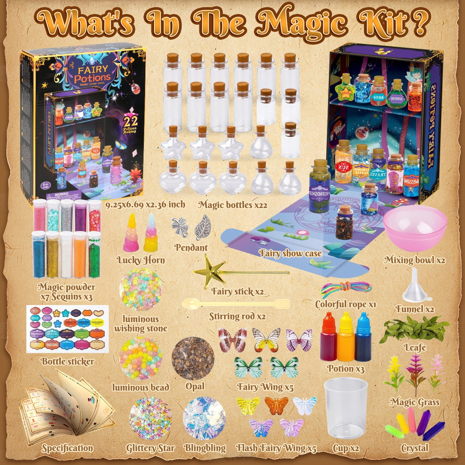 Huge Wave Fairy Magic Potion Kits for Girls, DIY Magic Mix Potion Making Kit, 22 Bottles Craft Creative Toy for Kids Aged 6-12 Christmas Birthday Gifts
