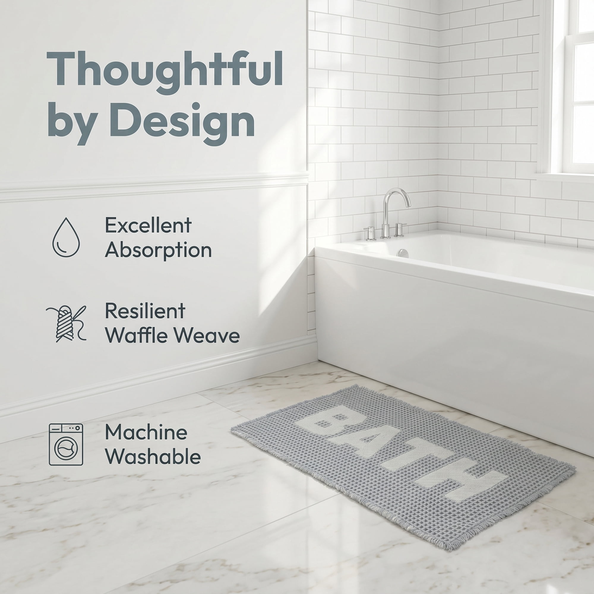 Unique Bargains Non Slip Washable Absorbent Quick Dry Waffle Bath Mat Gray 24" x 17"